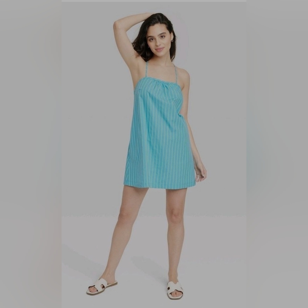 A New Day Women's Sleeveless Shift Mini Dress Blue Stripes